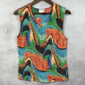 VTG Caren Brook Popcorn Top Women Large Abstract Colorful Stretch Maximalist Art